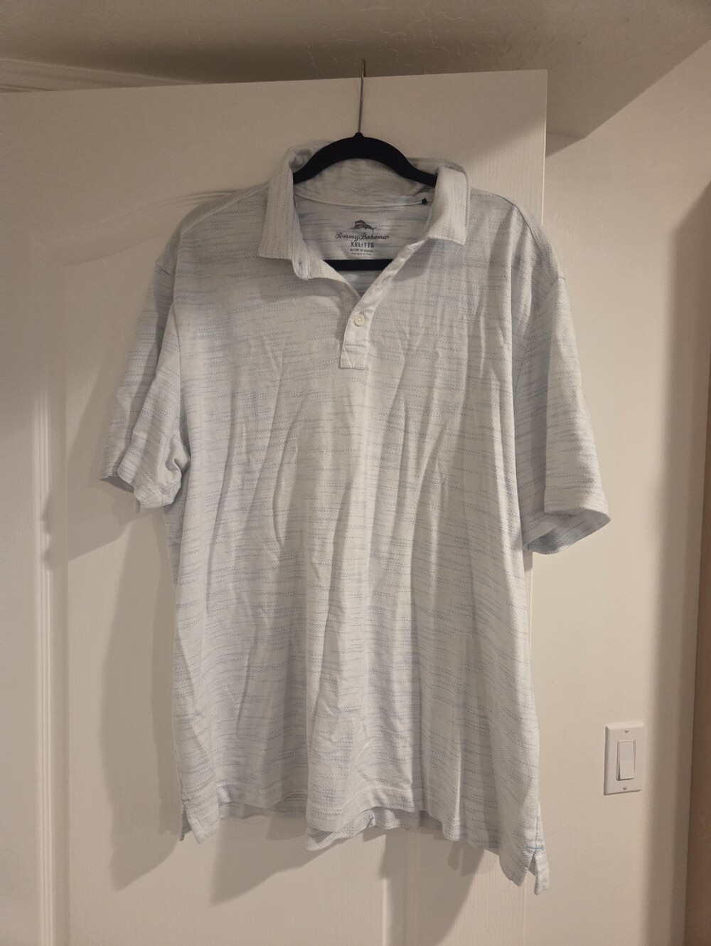 Tommy Bahama White & Blue Striped Polo Shirt (Men's Size XXL)